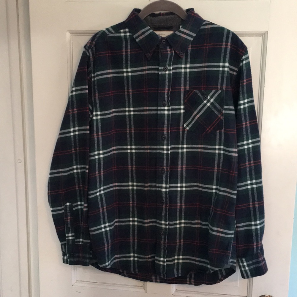 Forest green, navy, and coral flannel